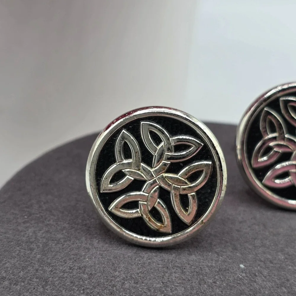 Foster Celtic Knot Cufflinks Silver Tone Round Men's Formal Wear Old Money